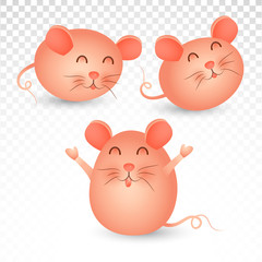 Happy faces of Three Little rats with cute gesture . Chinese New Year. The year of the rat. 2020