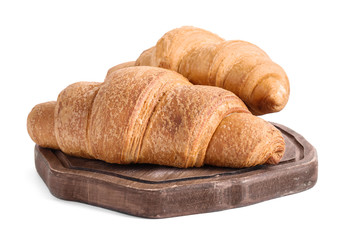 Tasty fresh crispy croissants isolated on white