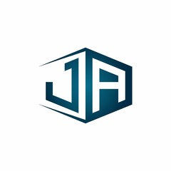 JA monogram logo with hexagon shape and negative space style ribbon design template
