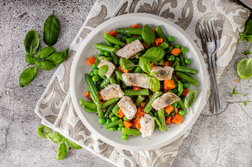 Fresh salad with roasted fish