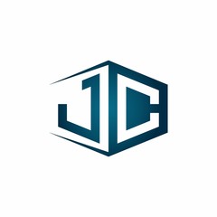 JC monogram logo with hexagon shape and negative space style ribbon design template