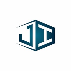 JI monogram logo with hexagon shape and negative space style ribbon design template