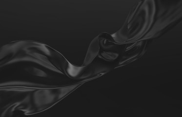 Beauty fashion smooth elegant flying black satin cloth. Abstract 3d monochrome background.