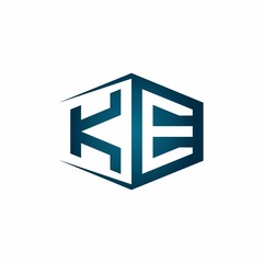 Fototapeta premium KE monogram logo with hexagon shape and negative space style ribbon design template
