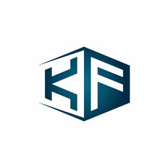 KF monogram logo with hexagon shape and negative space style ribbon design template