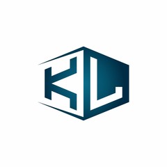 KL monogram logo with hexagon shape and negative space style ribbon design template