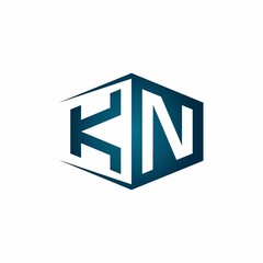 Fototapeta premium KN monogram logo with hexagon shape and negative space style ribbon design template
