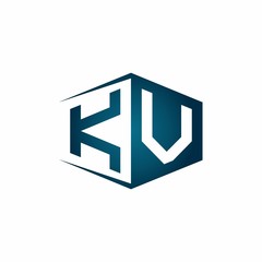 KV monogram logo with hexagon shape and negative space style ribbon design template