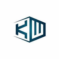 KW monogram logo with hexagon shape and negative space style ribbon design template