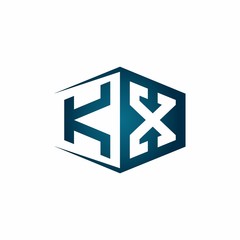 KX monogram logo with hexagon shape and negative space style ribbon design template