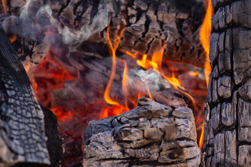 Burning Flames or fire. Burn coal background in fireplace