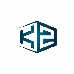 KZ monogram logo with hexagon shape and negative space style ribbon design template