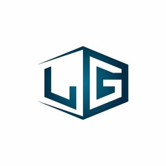 LG monogram logo with hexagon shape and negative space style ribbon design template
