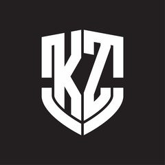 KZ Logo monogram with emblem shield shape design isolated on black background