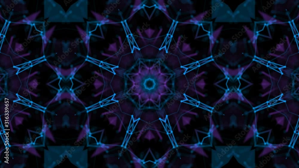 Poster moving kaleidoscope pattern on a black background. abstract animation. background. 3d render