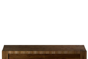 Dark Wooden tabletop on white background. Empty wood table.