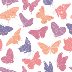 Fototapeta na wymiar Vector colorful butterflies texture seamless pattern background illustration