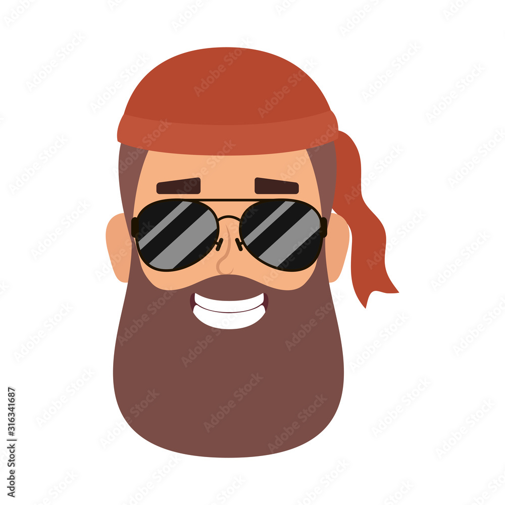 Poster motorcyclist man with beard and sunglasses head