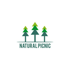 Obraz premium Recreational picnic at pine forest logo design vector template