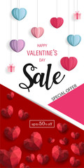 Holiday of Valentine's Day. Discount for Sale fifty percent of p