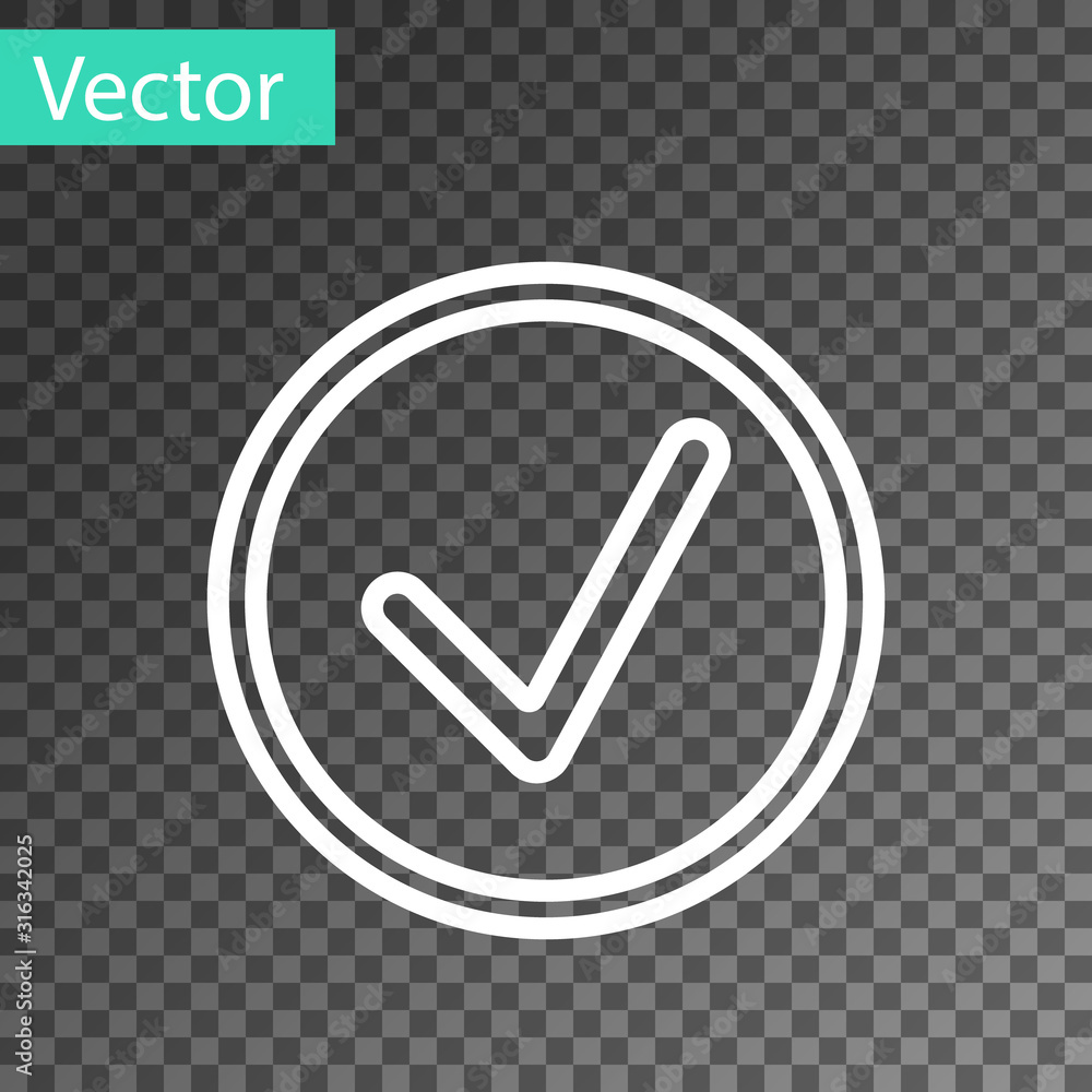 Poster white line check mark in circle icon isolated on transparent background. choice button sign. checkma
