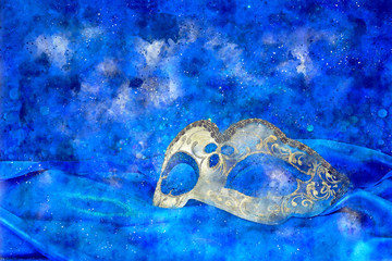 watercolor style and abstract image of elegant venetian, mardi gras mask