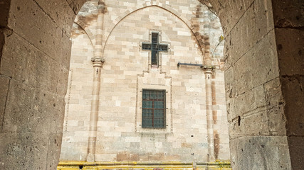 Fototapeta na wymiar Derinkuyu old Greek Orthodox church in Cappadocia. St.Theodore Church in Anatolia Turkey 