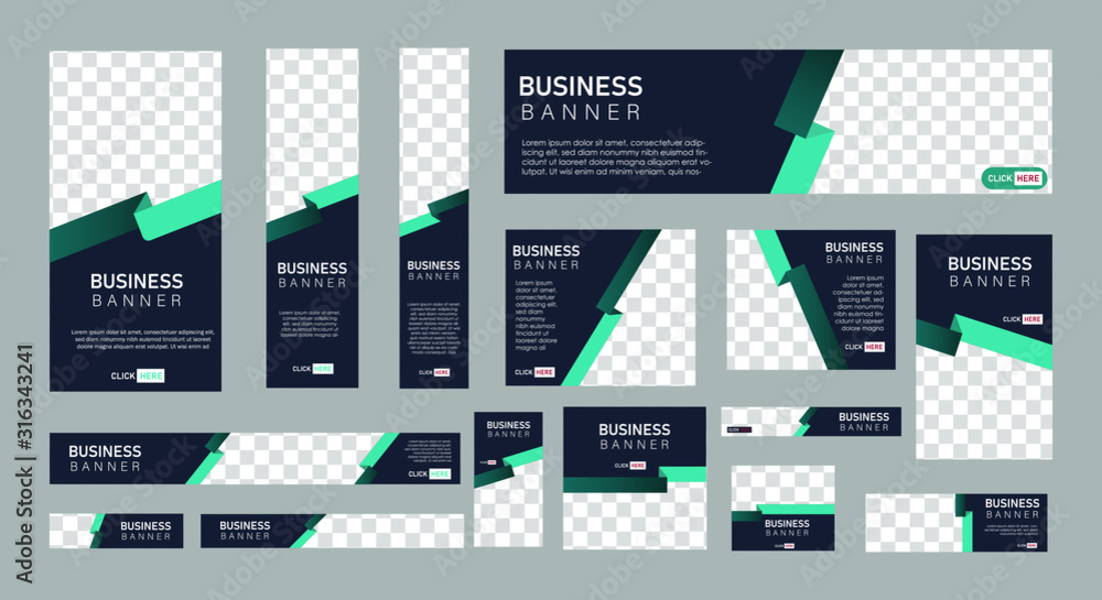 Wall mural set of creative web banners of standard size with a place for photos. business ad banner. vertical, 