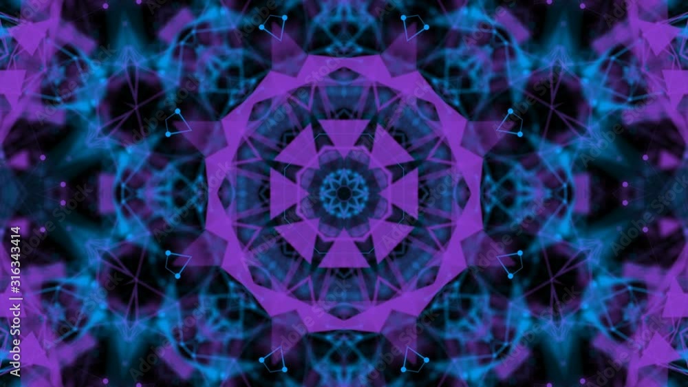 Poster moving kaleidoscope pattern on a black background. abstract animation. background. 3d render
