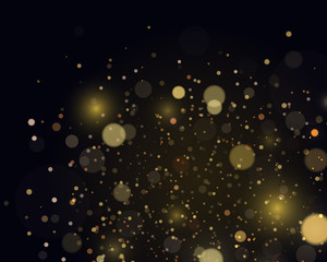 Sparkling golden magic star comet on black background. Cosmic glittering wave. Christmas flash. Sparkling magical dust particles. Magic concept. Abstract background with bokeh effect.