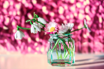 Spring Flowers in a Glass Jar.