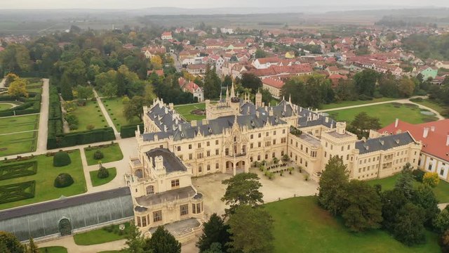 Aerial view of Lednice palace in Moravia, Czech Republic 