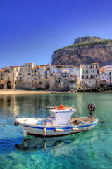 Fototapeta premium Fishing Boat at Beautiful Cefalu on Sicily, Italy