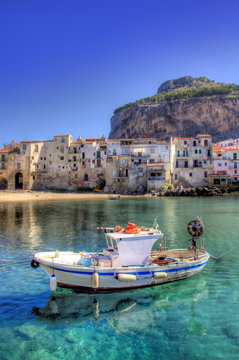Fishing Boat at Beautiful Cefalu on Sicily, Italy