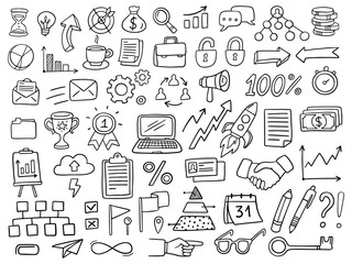 Big set of business icons in doodle style. Vector Illustration can be used in education, bank, It, SaaS, finance, marketing and other business areas.