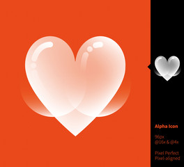 Heart icon alpha icon - vector illustrations for branding, web design, presentation, logo, banners. Transparent gradient icon on random background, pixel-aligned on 96x96 pixel.