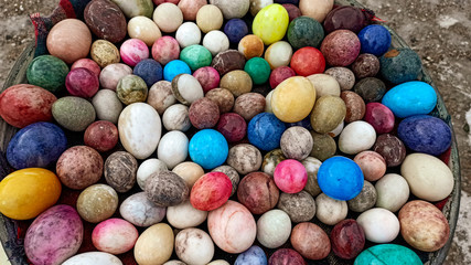 Lots of colorful and bright Easter Eggs made by marble stone in Anatolia, Turkey