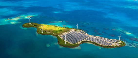 Solar farm on Romainville Island - obrazy, fototapety, plakaty