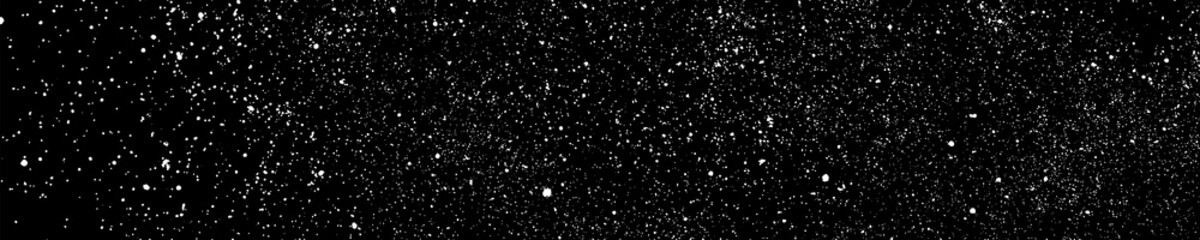 White Grainy Texture On Black. Panoramic Background. Wide Horizontal Long Banner For Site. Dust Overlay. Light Coloured Noise Granules. Snow Vector Elements. Illustration, EPS 10.