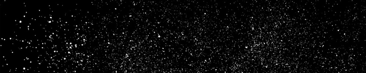 White Grainy Texture On Black. Panoramic Background. Wide Horizontal Long Banner For Site. Dust Overlay. Light Coloured Noise Granules. Snow Vector Elements. Illustration, EPS 10.