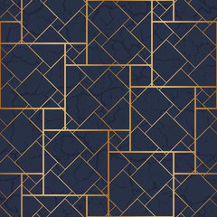 Design marble flooring. Simple floor tile. Diamond seamless pattern. Abstract geometric background grid. Marbling surface tiles with golden geometric lines. Art deco texture with gold geometric lines