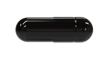 All Black Glossy Capsule Pill. 3D Render Isolaten on White Background.