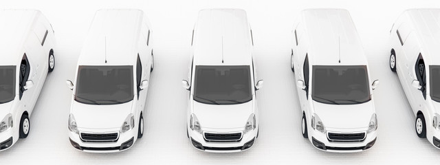 E-mobility, electric delivery cargo van generic top down view white layout panorama banner format 3d rendering
