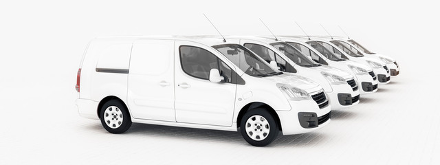E-mobility, electric delivery cargo van generic white layout panorama banner format 3d rendering