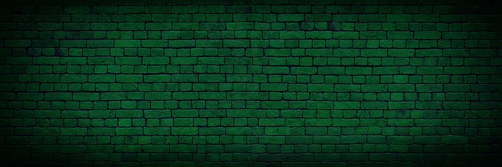 Papier Peint photo Mur de briques Old Green Texture Of Brick Wall. Old Green Brick Building Surface. Wall With Cracked Structure Grunge Background. Toned Wall Background. Abstract Web Banner.