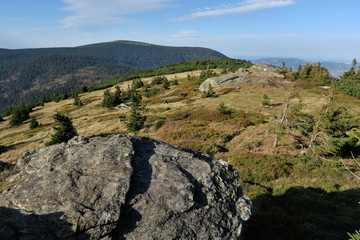 North view with Keprnik peak from Červená hora peak in Czech Republic