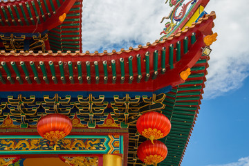 Chinese red lantern as decoration on Chinese Temple at Kota Kinabalu, Sabah, Malaysia