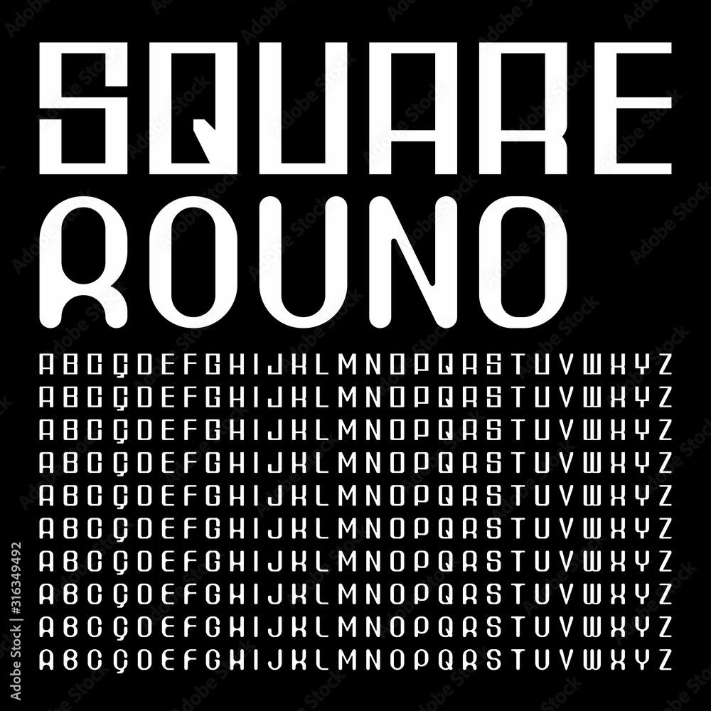 Poster ten levels square to rounded corner regular sans serif font (vector typeface). uppercase typography.