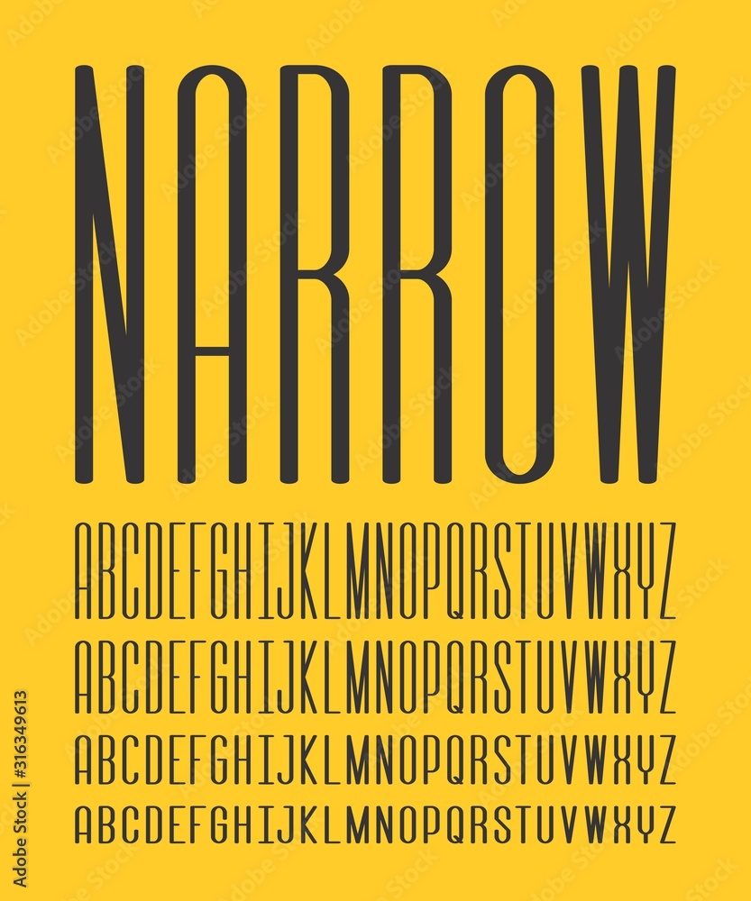 Aufkleber narrow and condensed regular sans serif font (vector typeface). uppercase typography in four levels.
