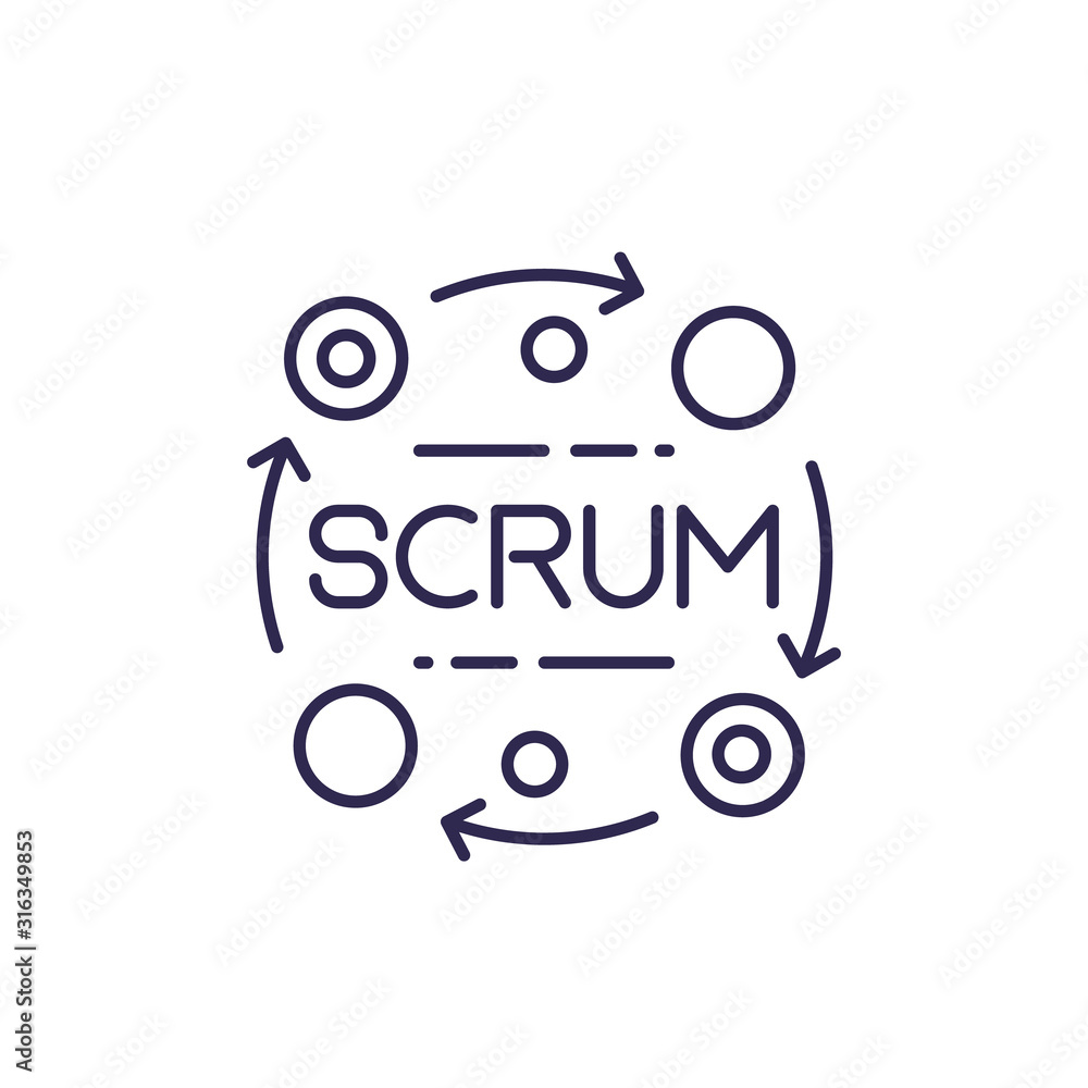 Poster scrum process vector line icon